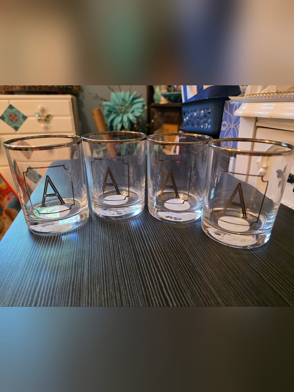 Threshold Clear Glass Silver Rimmed Old Fashioned with Monogram A